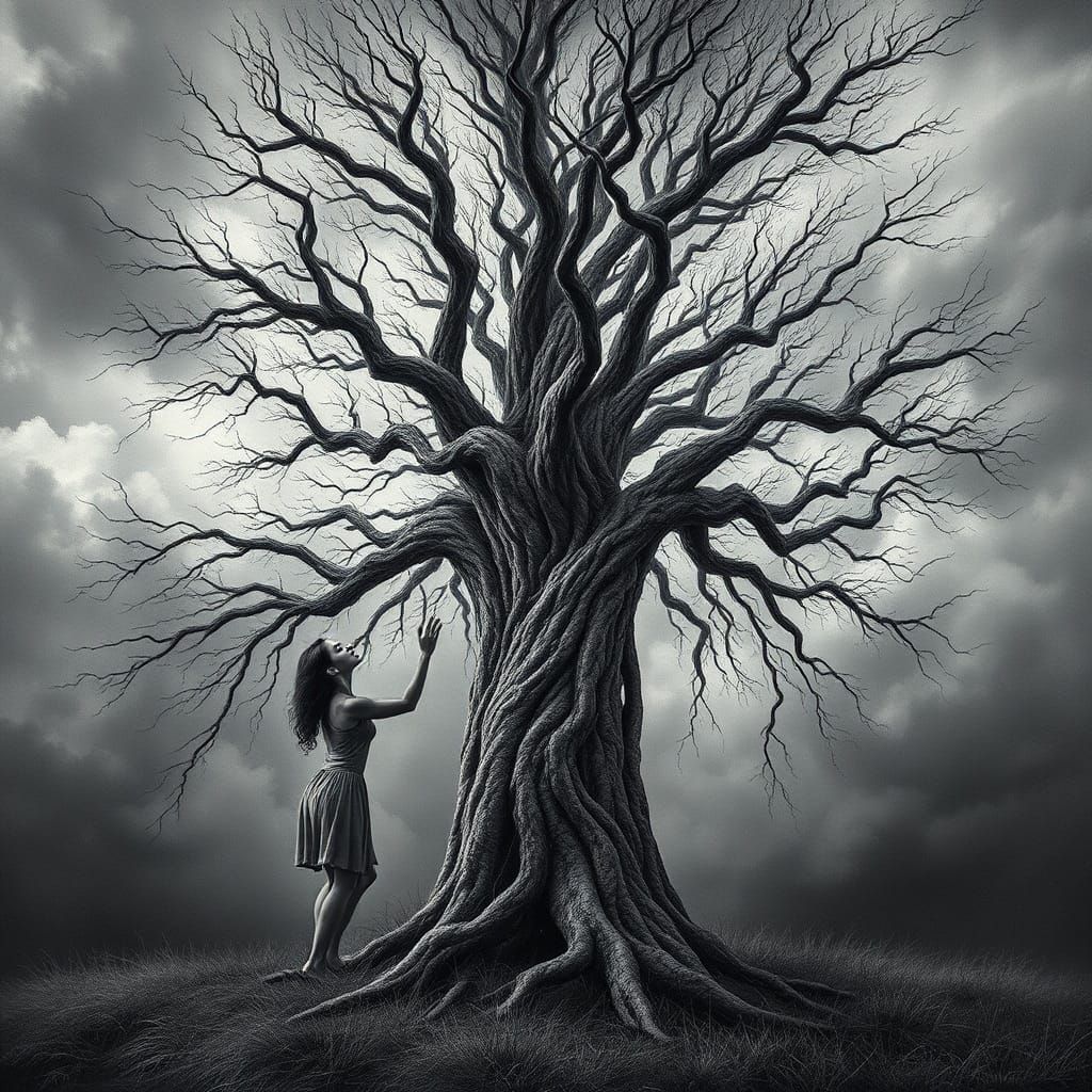 Monochromatic Brutalist Women Emerge as Trees in Thunderstor...