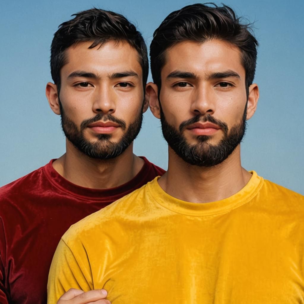 Two Bearded Men in Velvet Shirts, Impasto Oil Painting