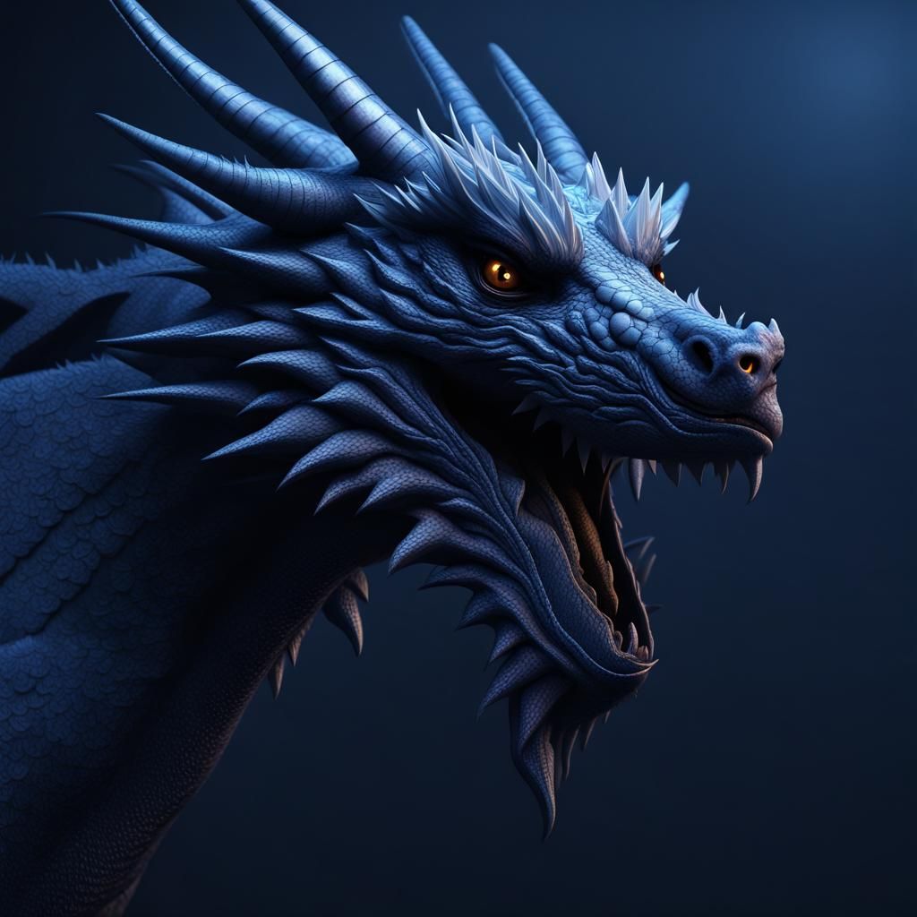 Minimalist Blue Dragon in Dark Paradise Style