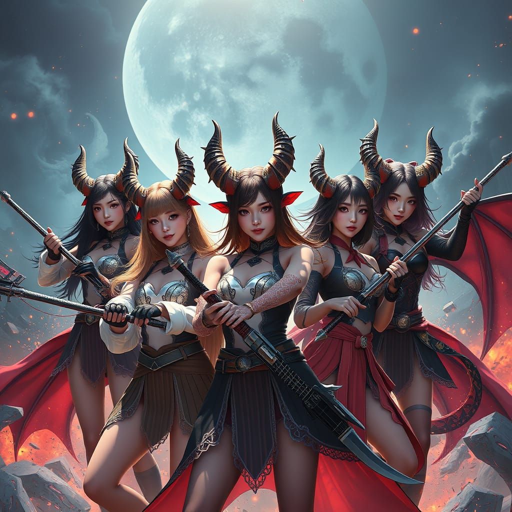 K-Pop Girl Group: Demon Hunters in Fantasy Art