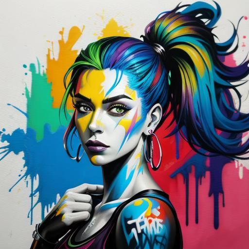 Colorful Graffiti Art of Woman Looking Back
