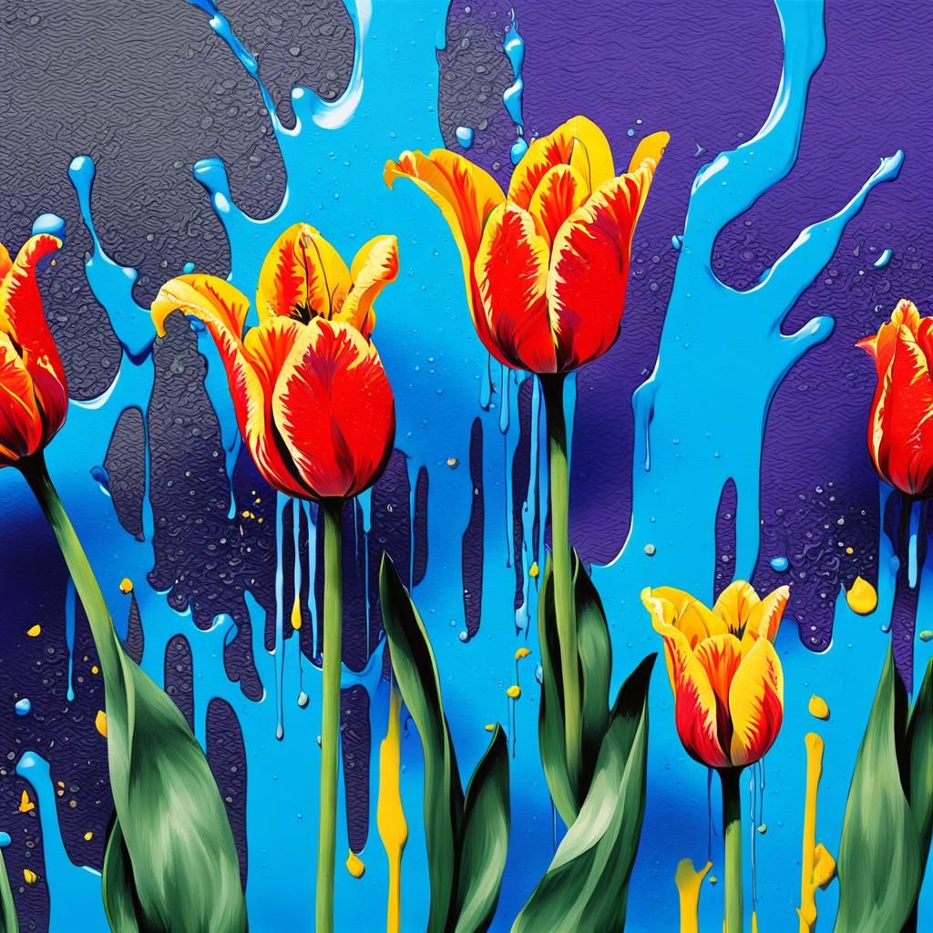 Striking Tricolour Tulips in Pop Art Style