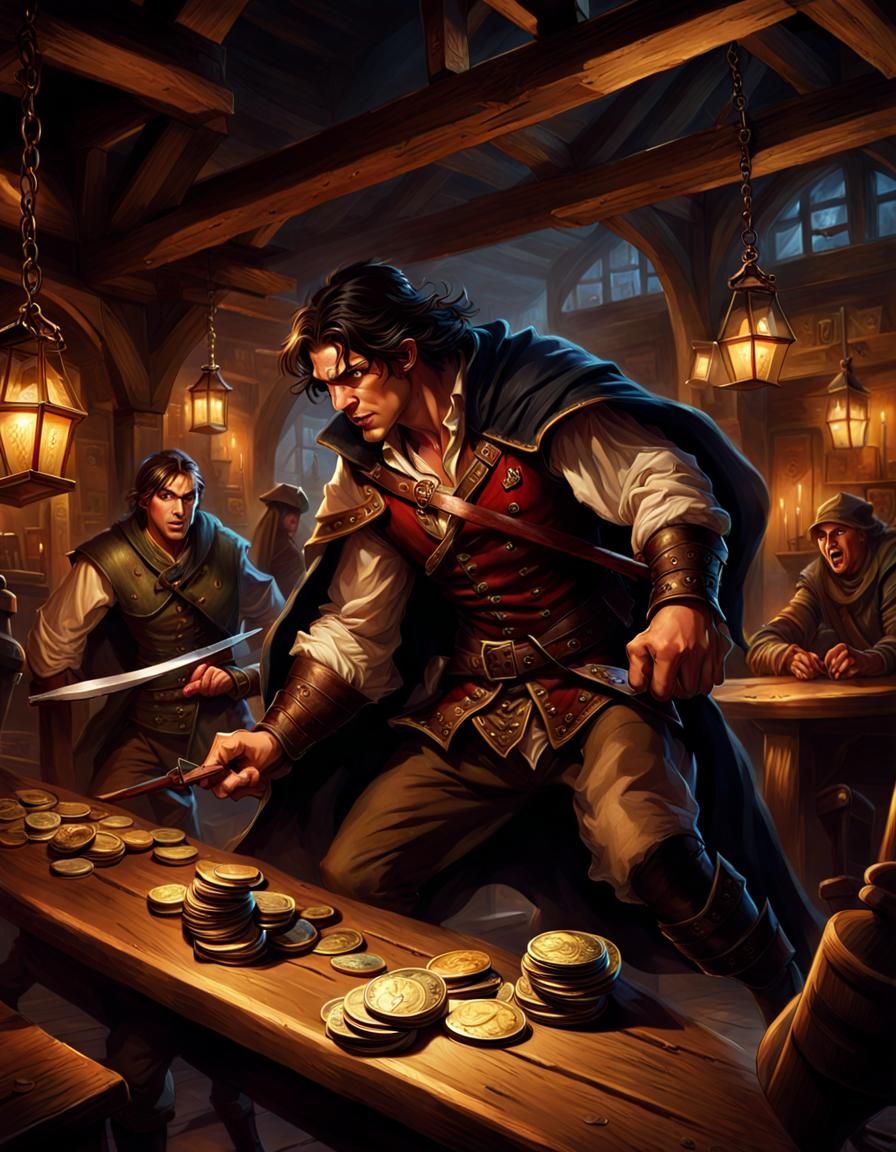 Tavern Thief's Escape: A Medieval Fantasy Illustration