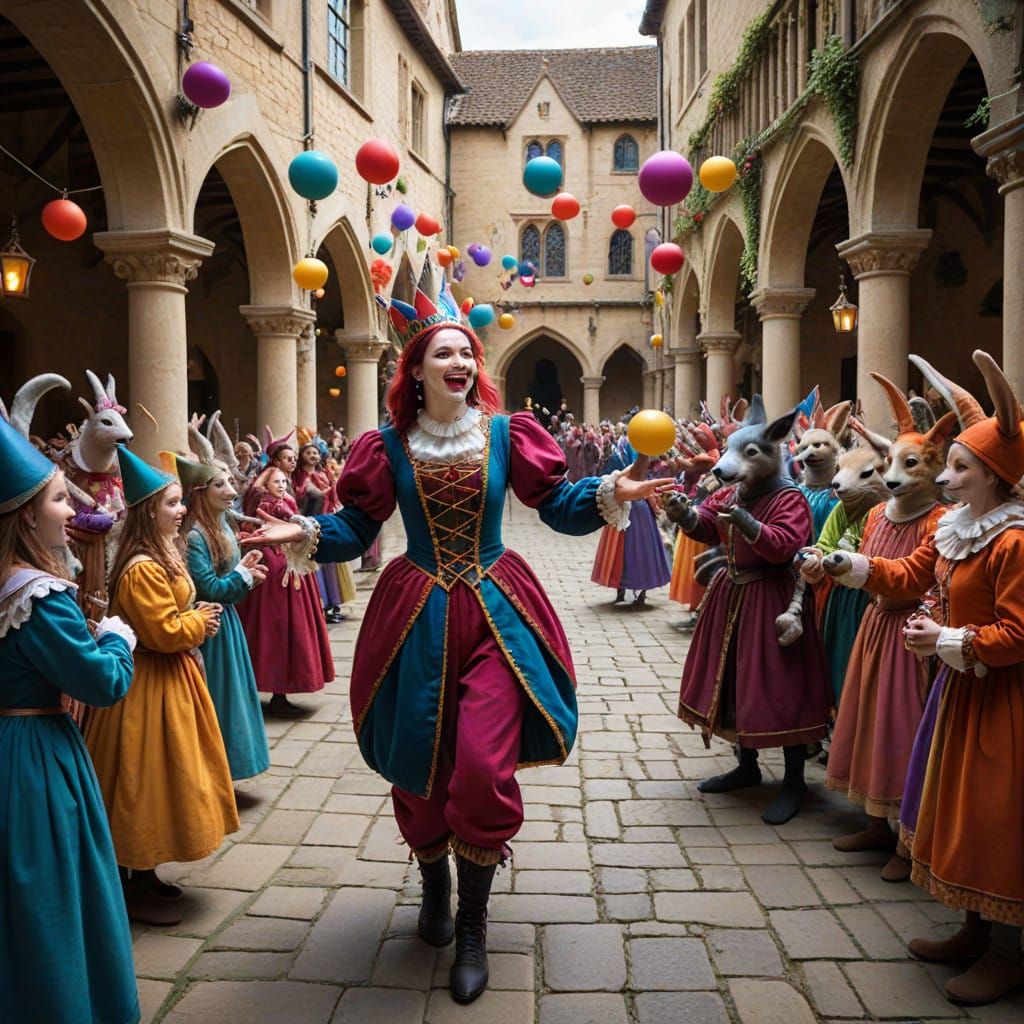 Jester's Whimsical Medieval Merriment in Colourful Splendour