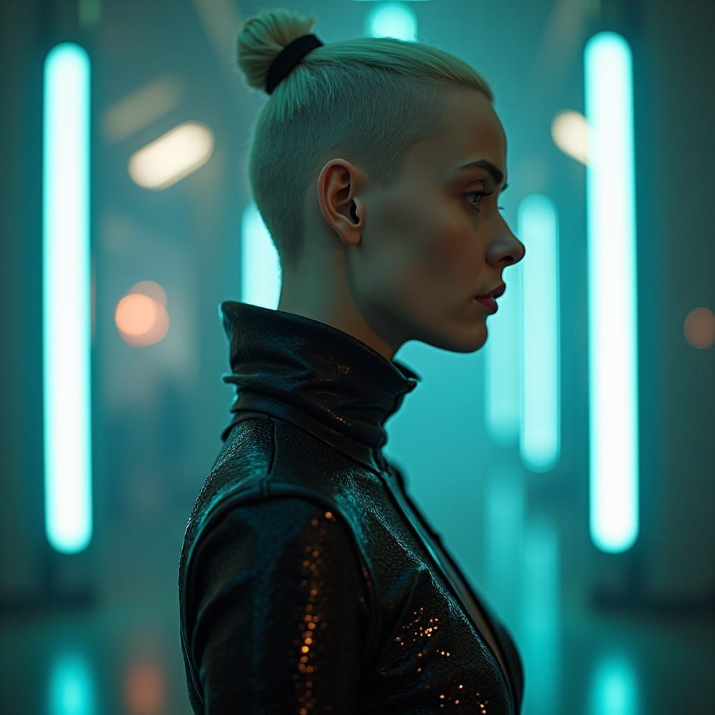 Futuristic Figure in a Neon Cityscape