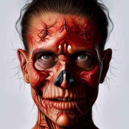 Demonic Skull with Roses in Hyperrealistic Portrait