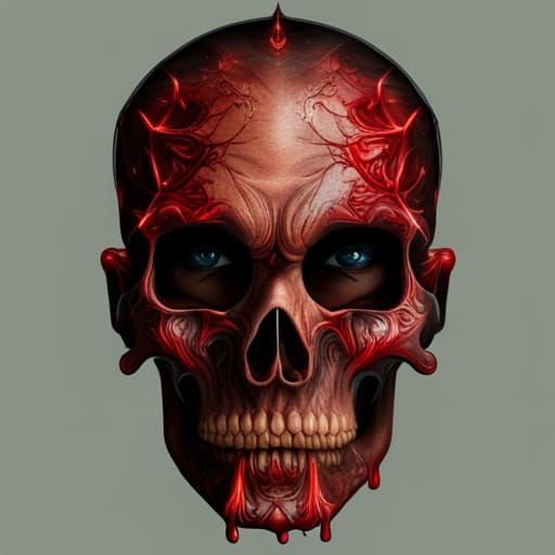 Psychedelic Demonic Skull Portrait with Rose Thorns