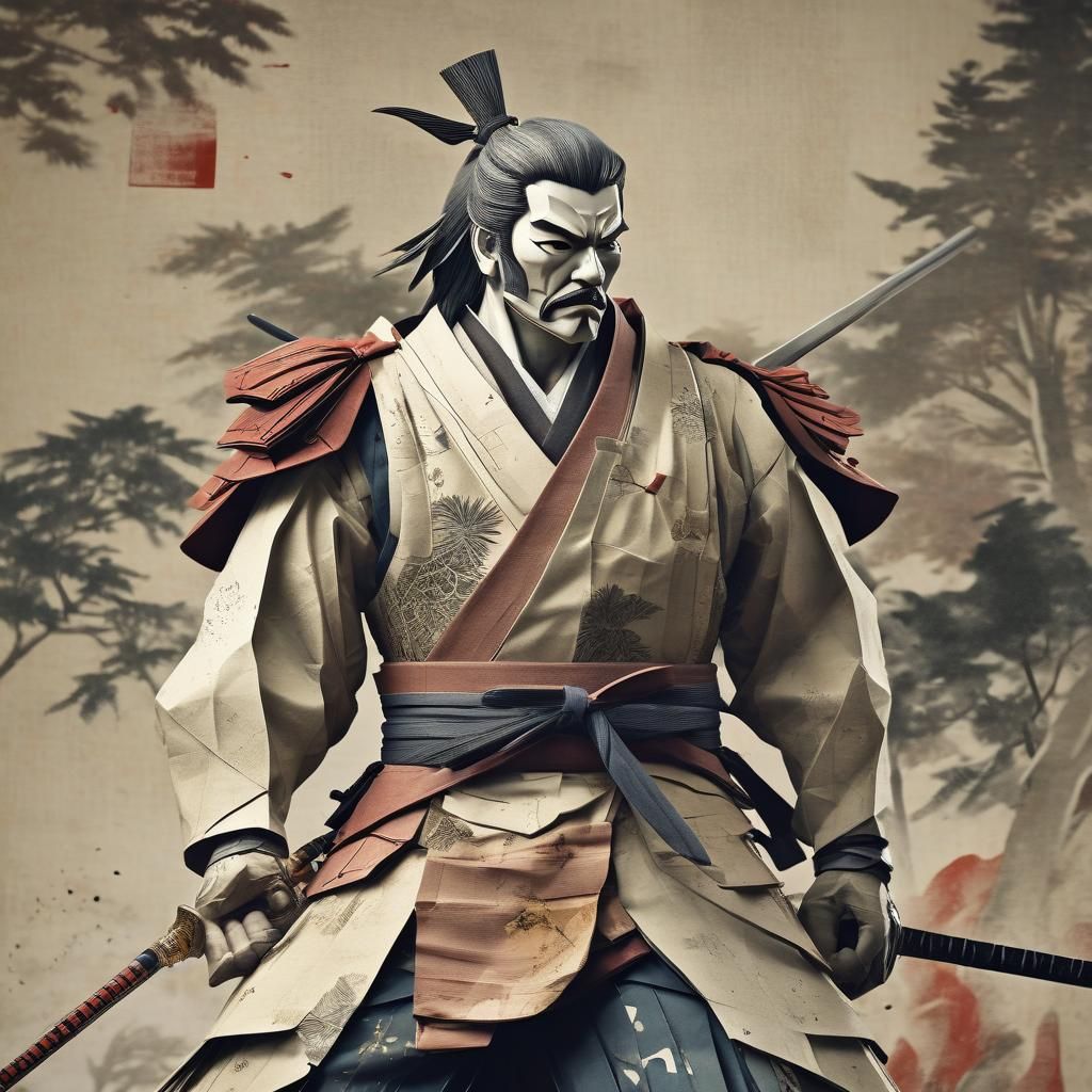 Samurai Shogun with Sword in Ukiyo-e Style