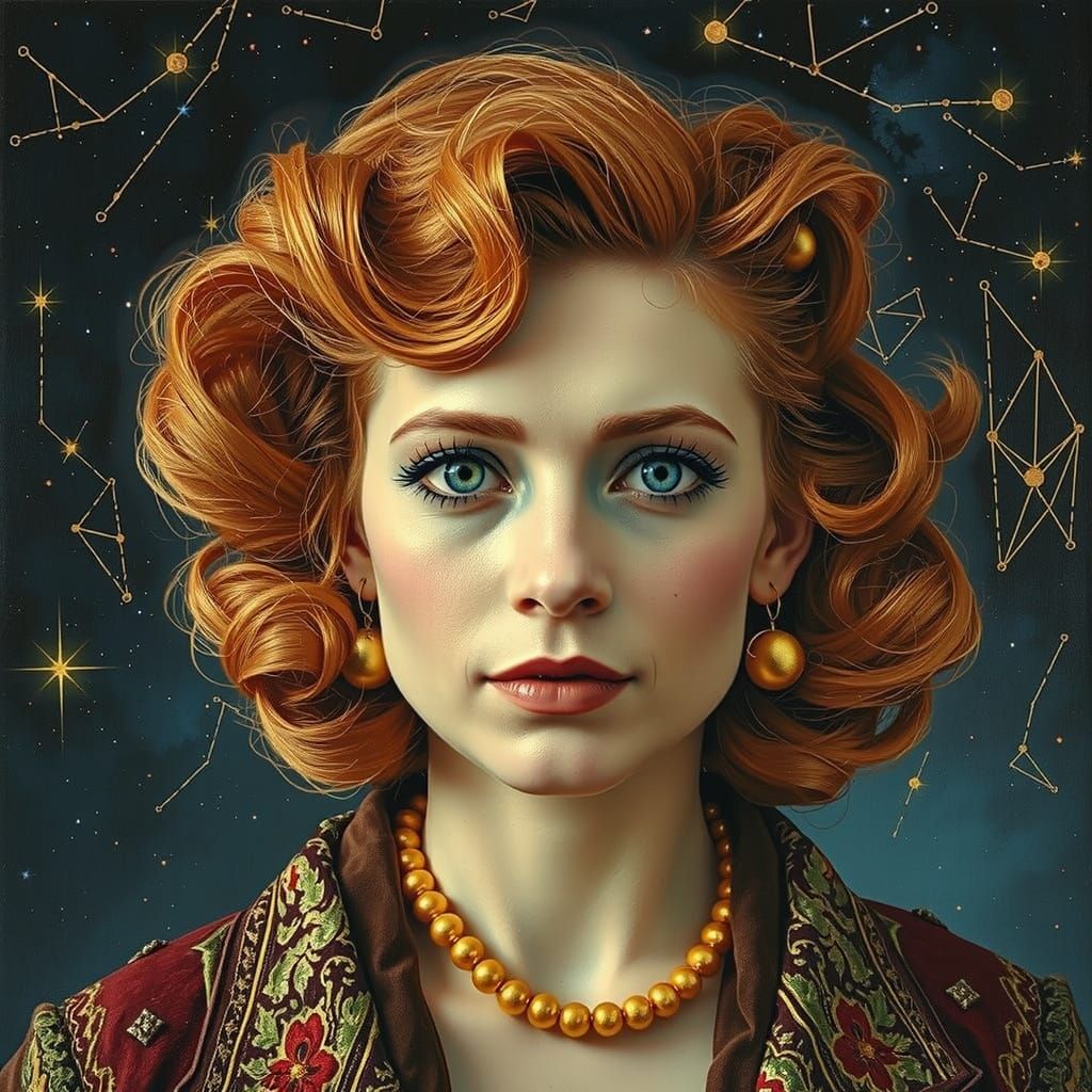 Enigmatic Scholar Portrait in Oil, 1950s Style