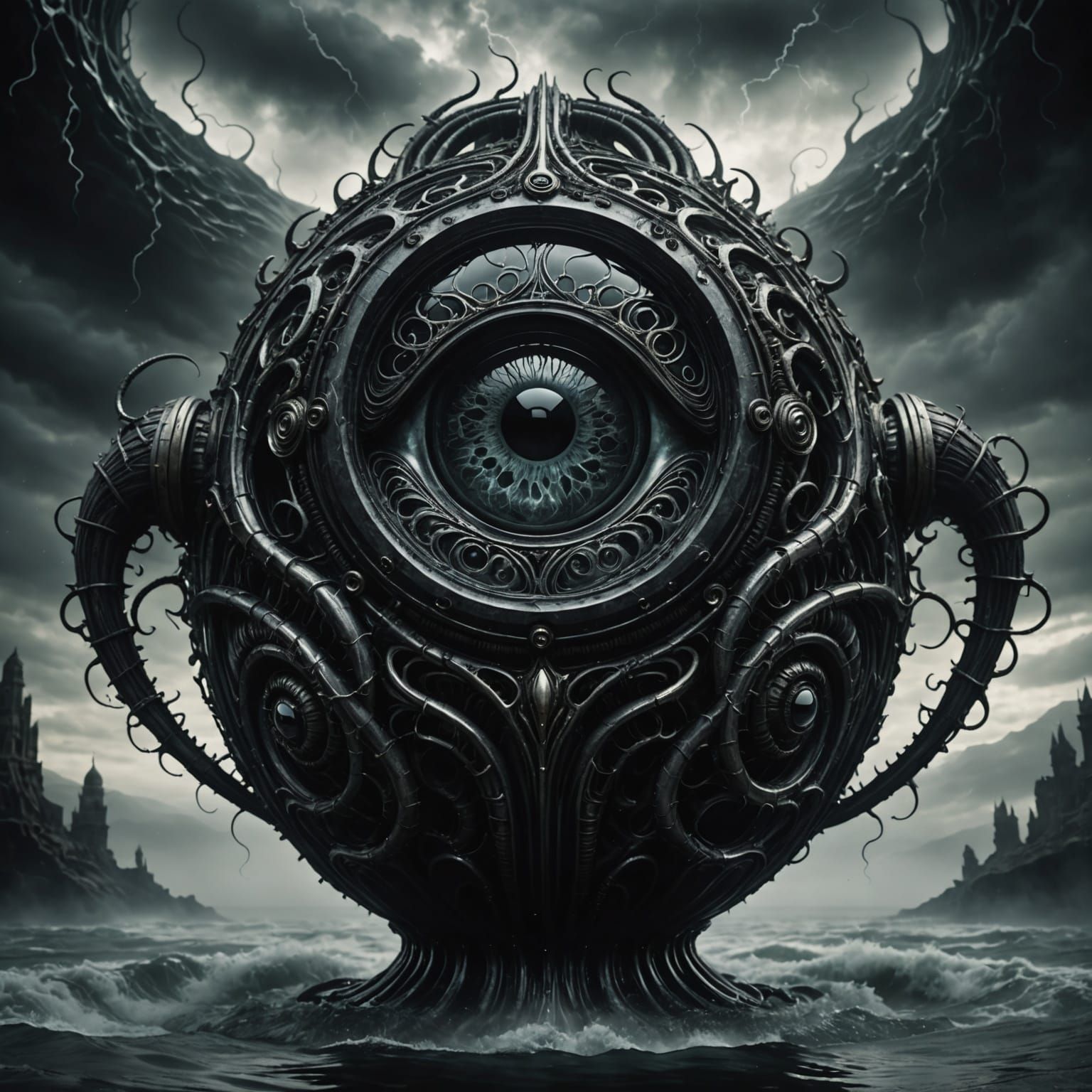 Ancient Glass Container in Turbulent Black Waves