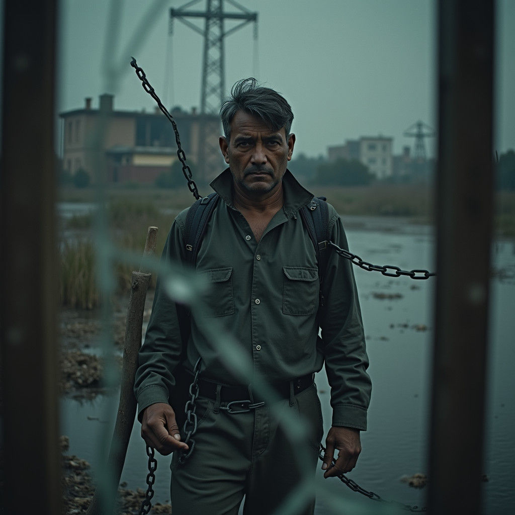 Bonded Laborer's Reflection: Chains and Sadness