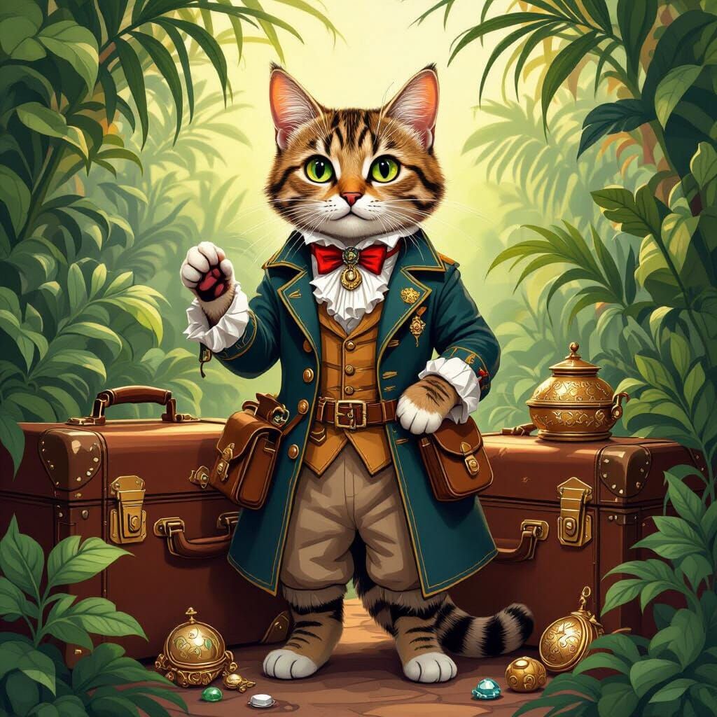 Victorian Tabby Cat Explorer with Golden Lighting