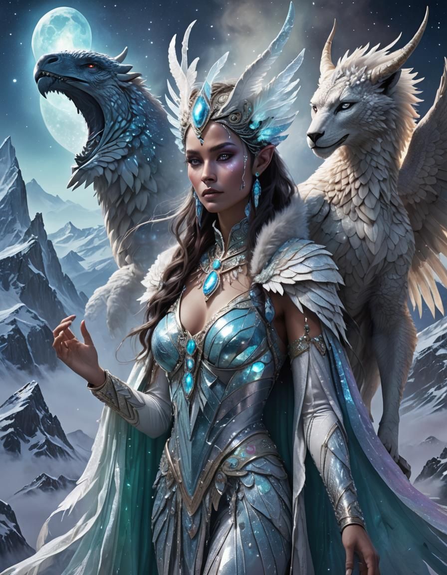 Alien Priestess in Cosmic Landscape, Alcohol Ink Art