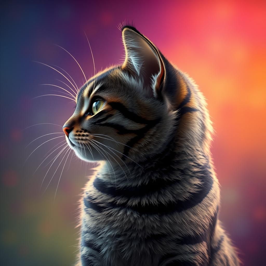 Vibrant Tabby Cat Portrait in Digital Painting Style