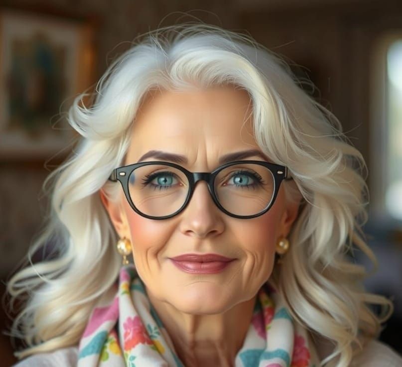 Elegant White Haired Lady in Anime Style