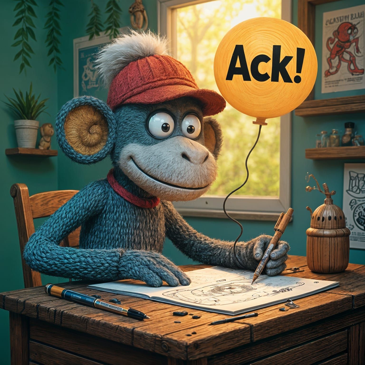 Stylized Comic Book Cover with Sock Monkey Artist