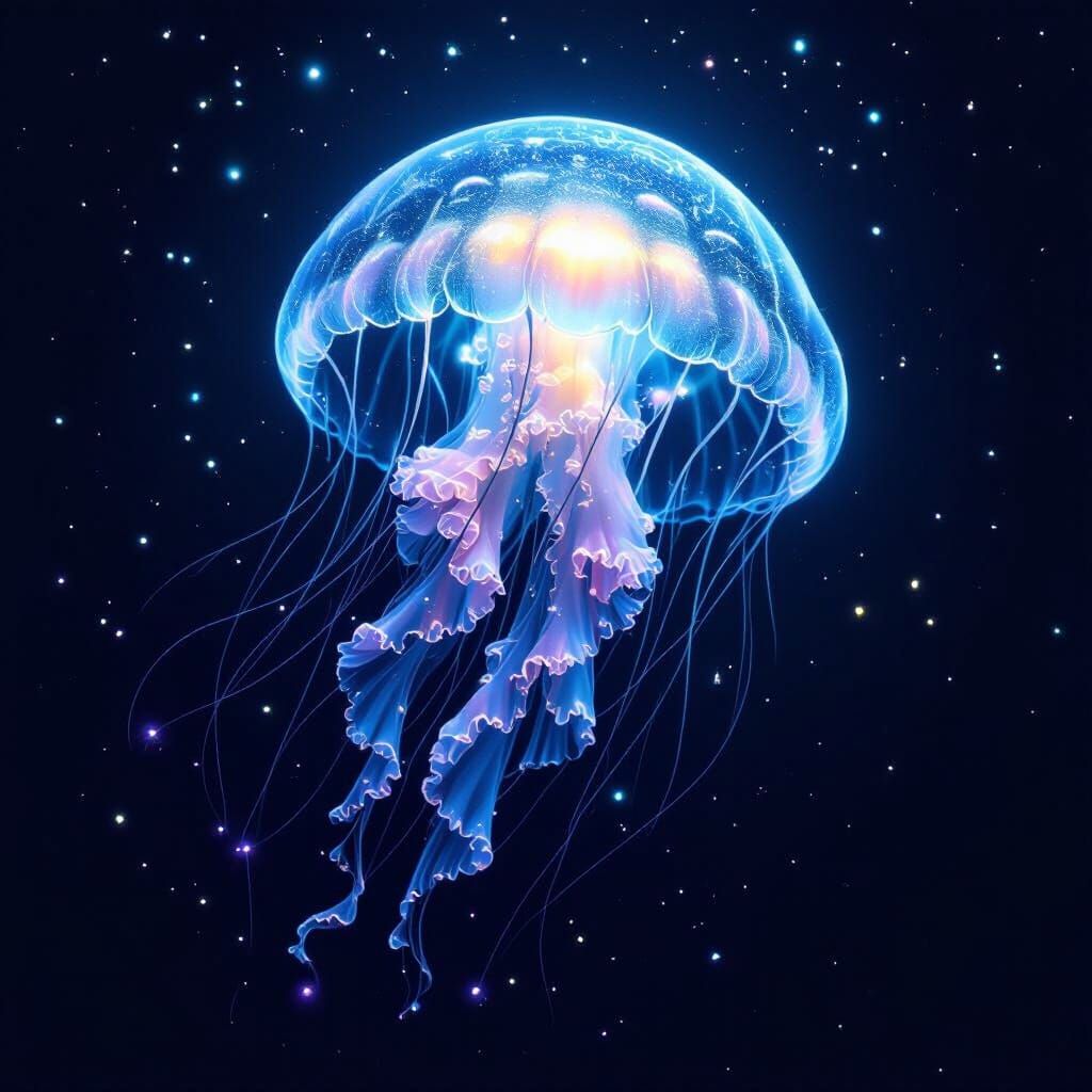 Bioluminescent Jellyfish in Deep Ocean Abyss