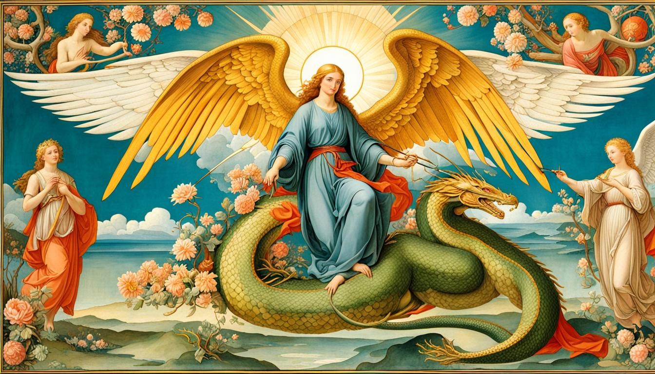 Saint Michael Defeats Dragon: Millefleurs Art Nouveau