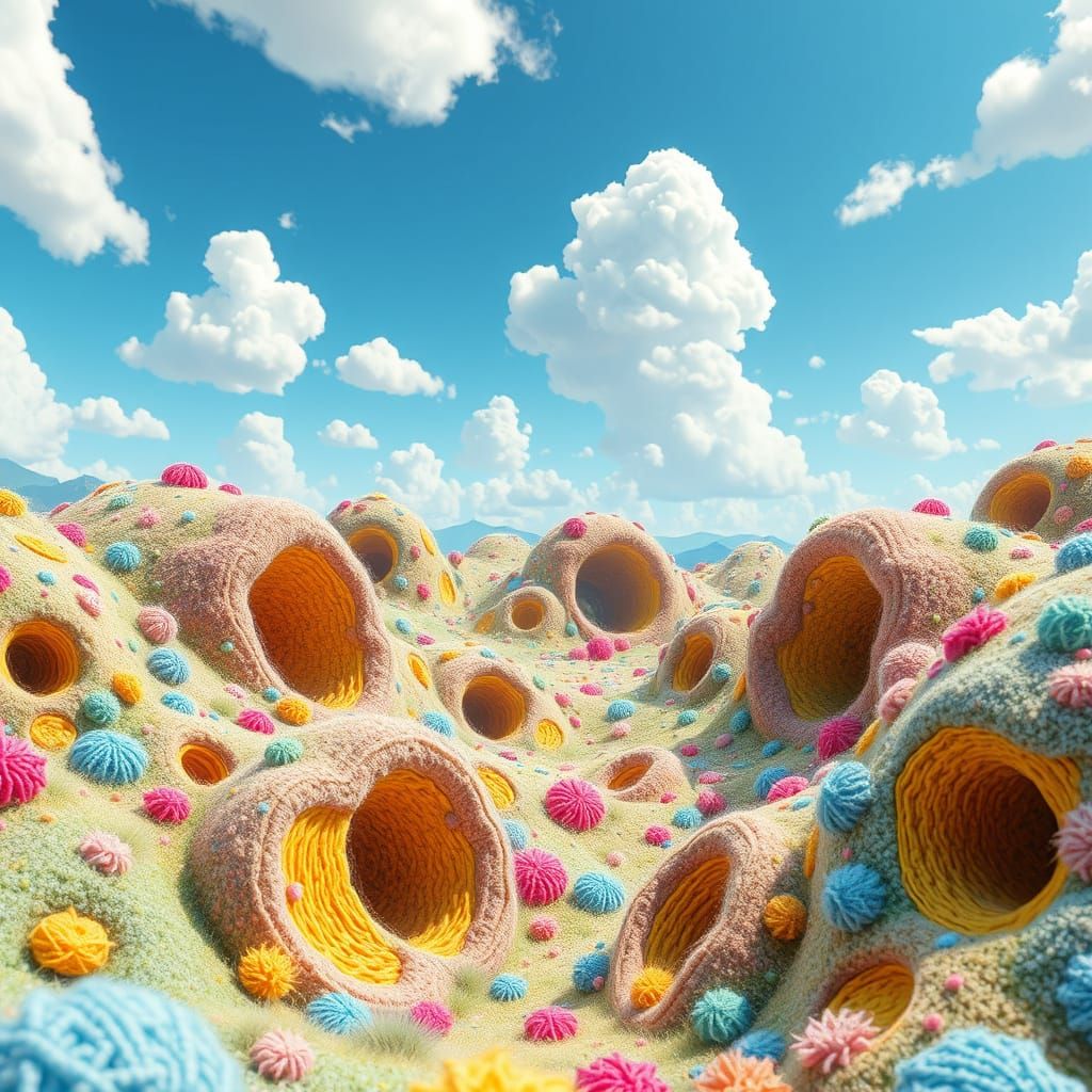 Whimsical Wormhole Landscape in Dreamlike Cartoon Style