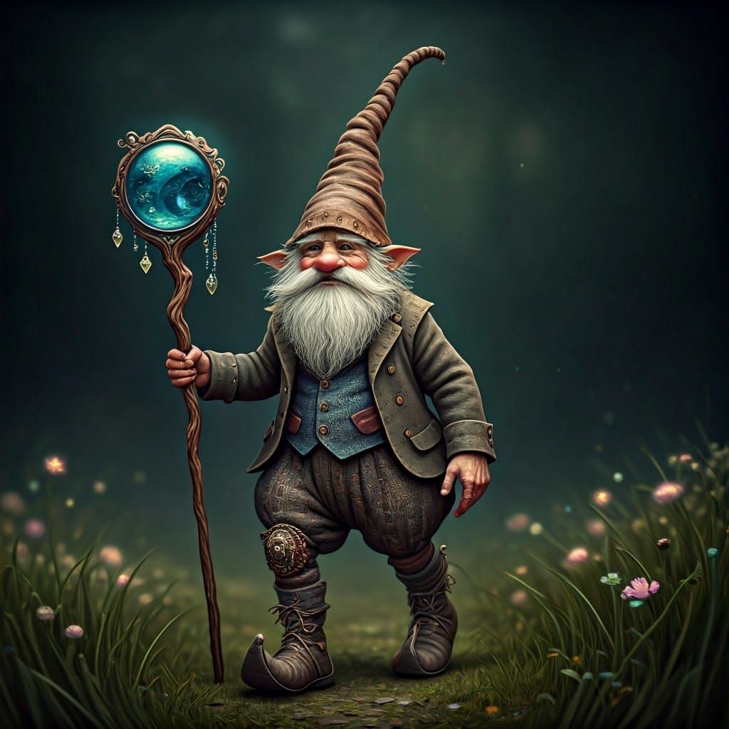 Scandinavian Nisse with Magical Orb, Fairycore Style