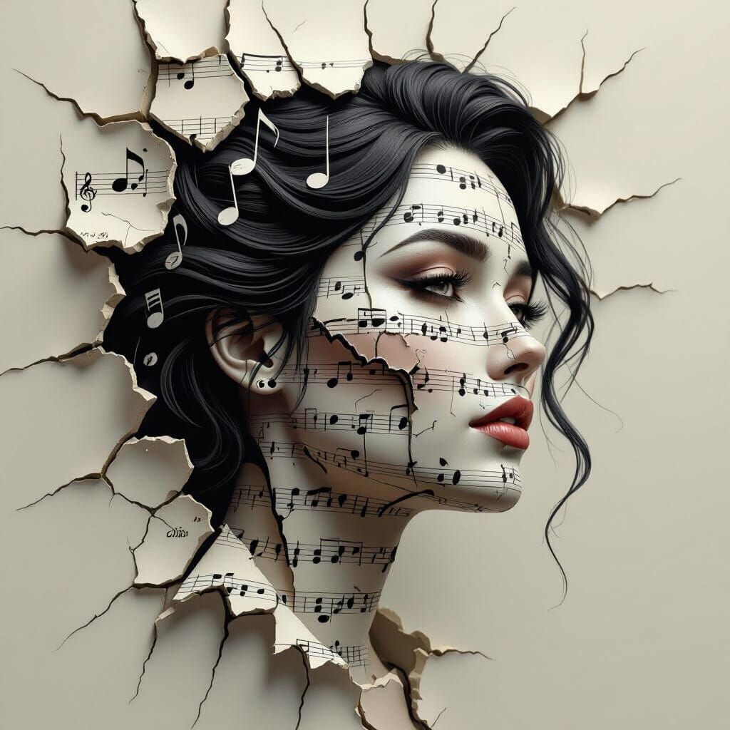 Musical Notation Portrait in Art Nouveau Style