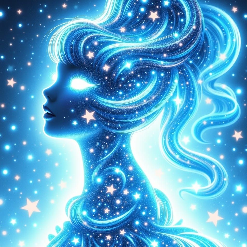 Luminescent Alien Woman in Starry Surrealism