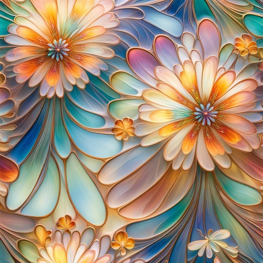 Enameled Glass Flowers in Art Nouveau Style