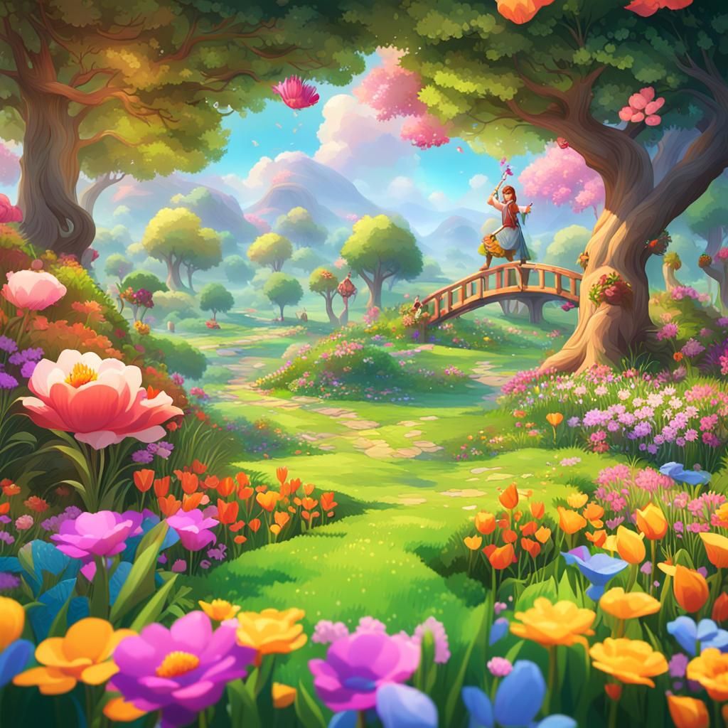 Vibrant Spring Gaming Landscape in Fantasy Concept Art