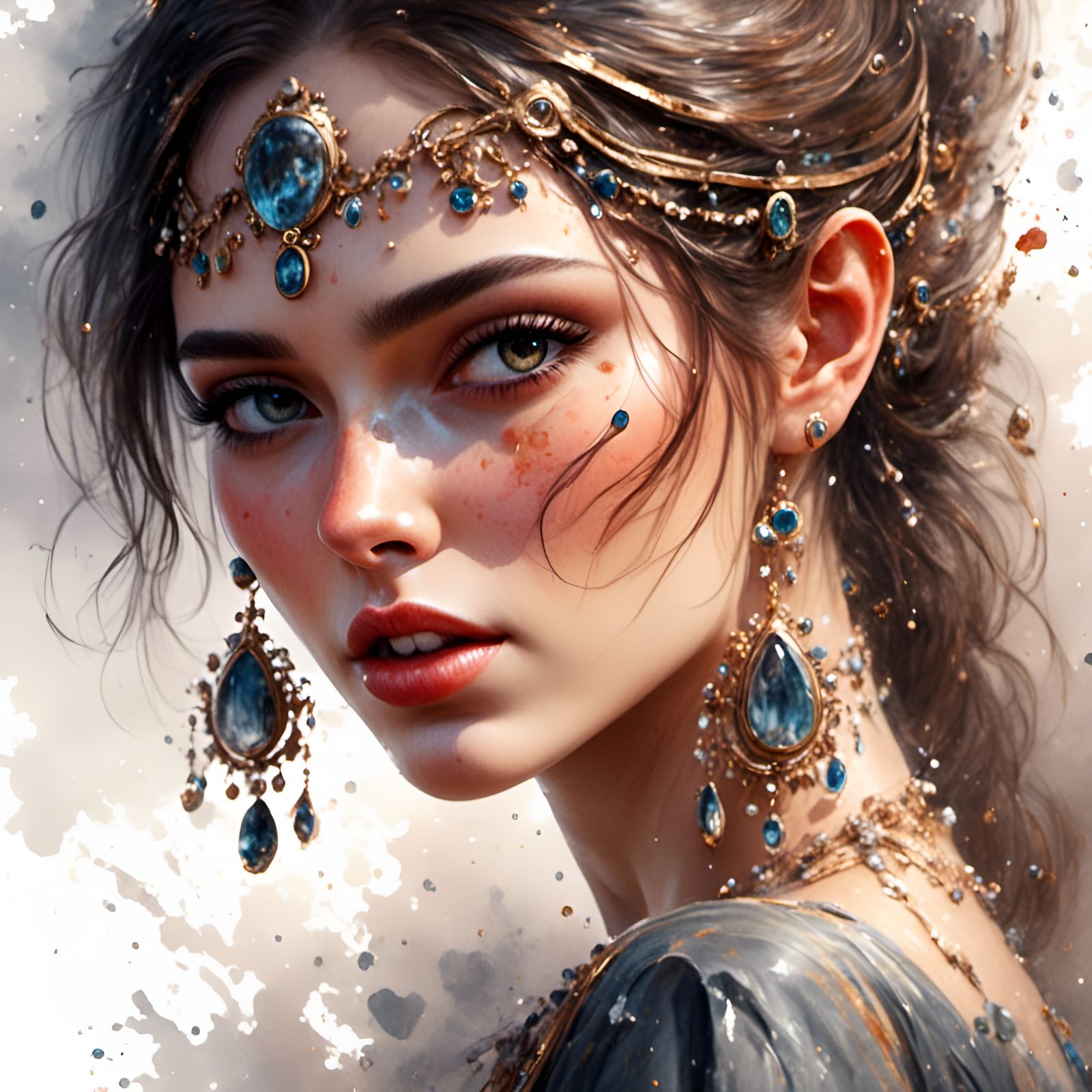 Detailed Woman Portrait in Watercolor Clip Art