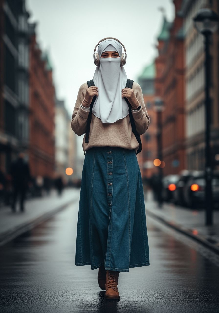 Elegant Niqabi Woman in Bustling Hamburg