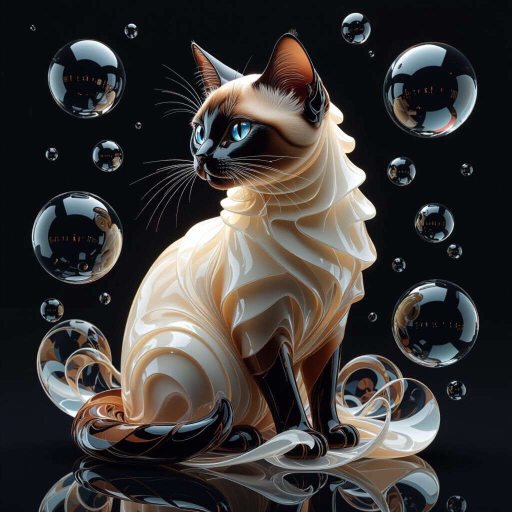 Glass Ribbon Siamese Cat in Abstract Digital Art