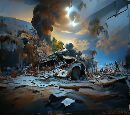 Bombing of Repulse: Fiery Vista in Photorealistic Style