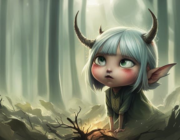 Cute Demon Portrait in Spooky Forest