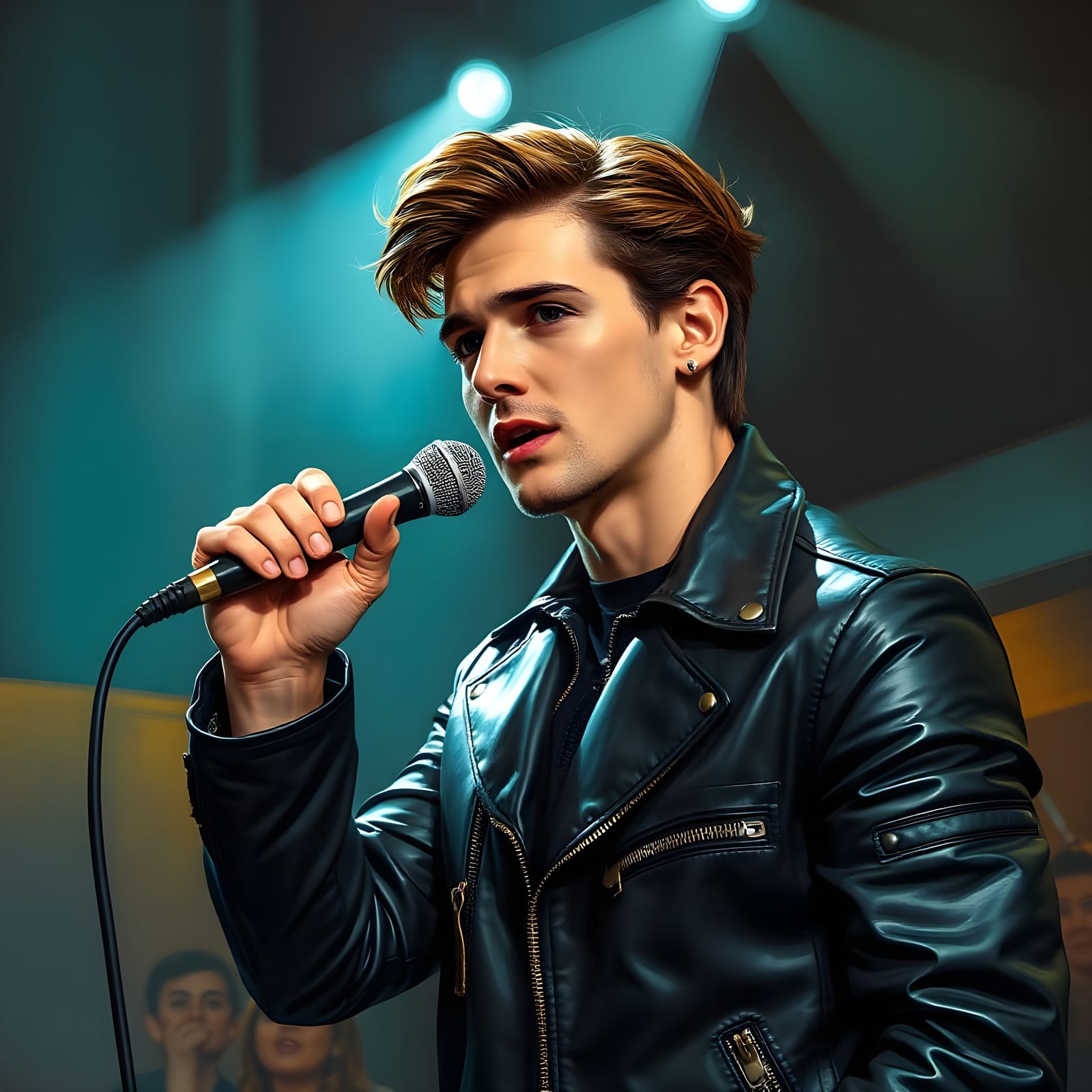 Handsome Man Singing with Microphone