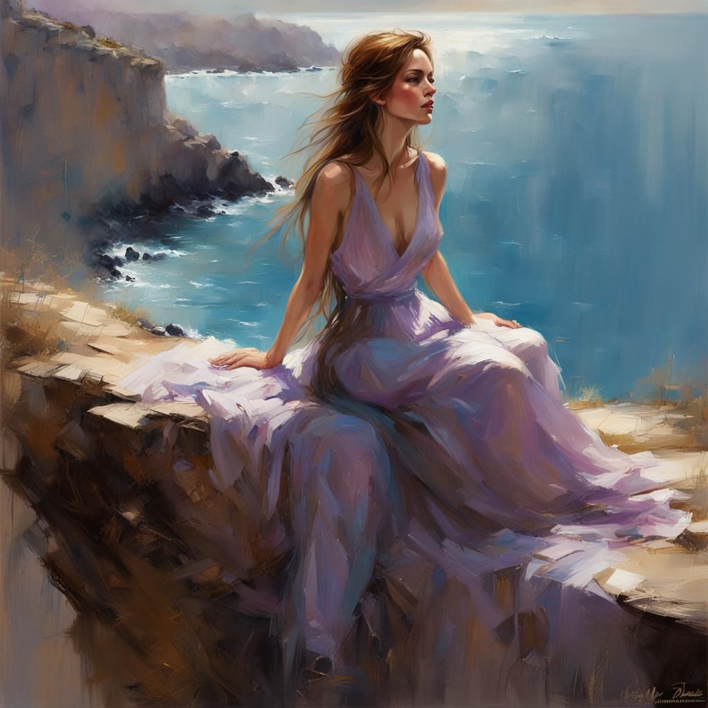 Woman in Purple Dress, Matte Painting