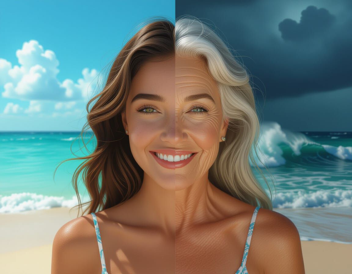 Duality of Woman: A Split Portrait in Photorealistic Style