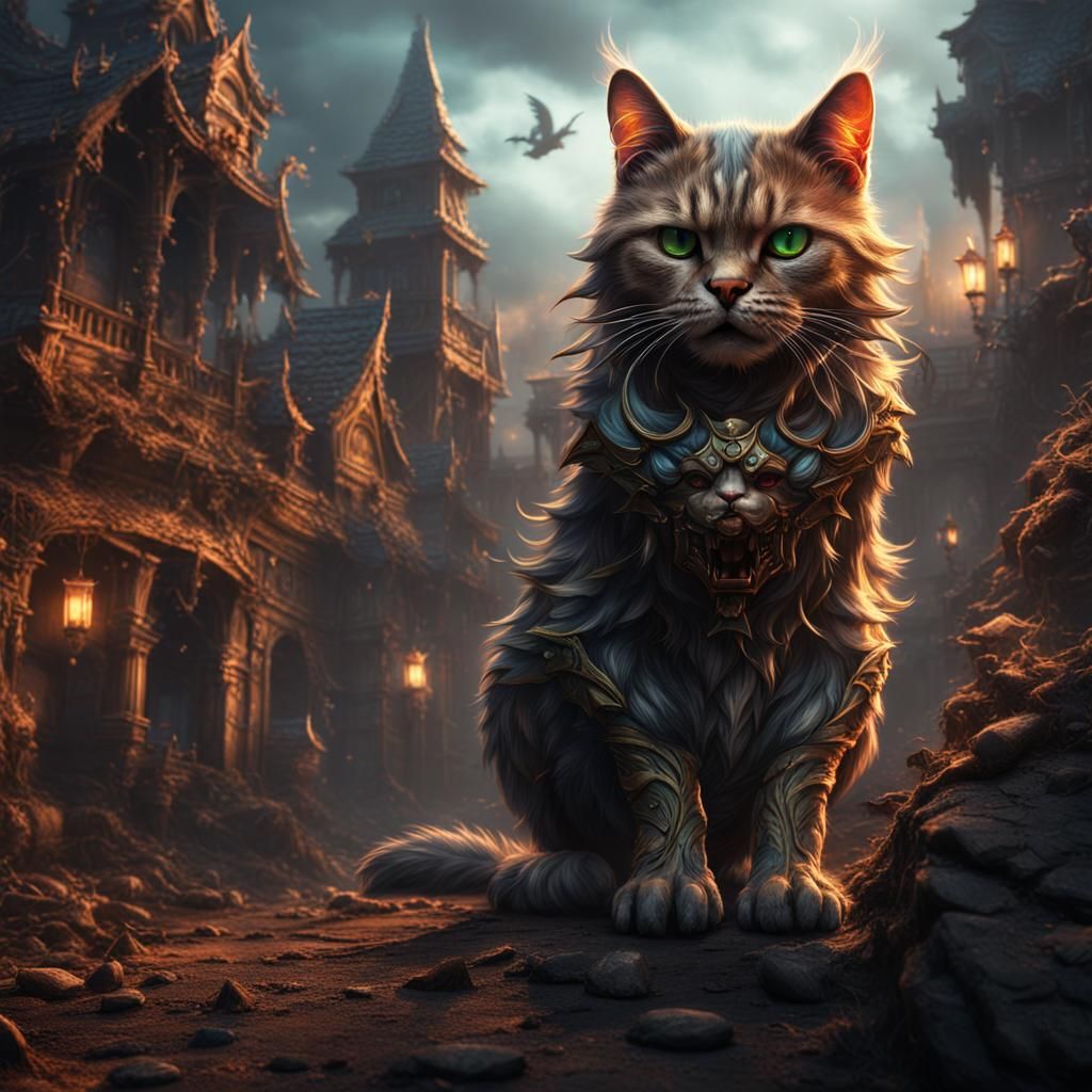 Scary Cat in Detailed Matte Painting Style