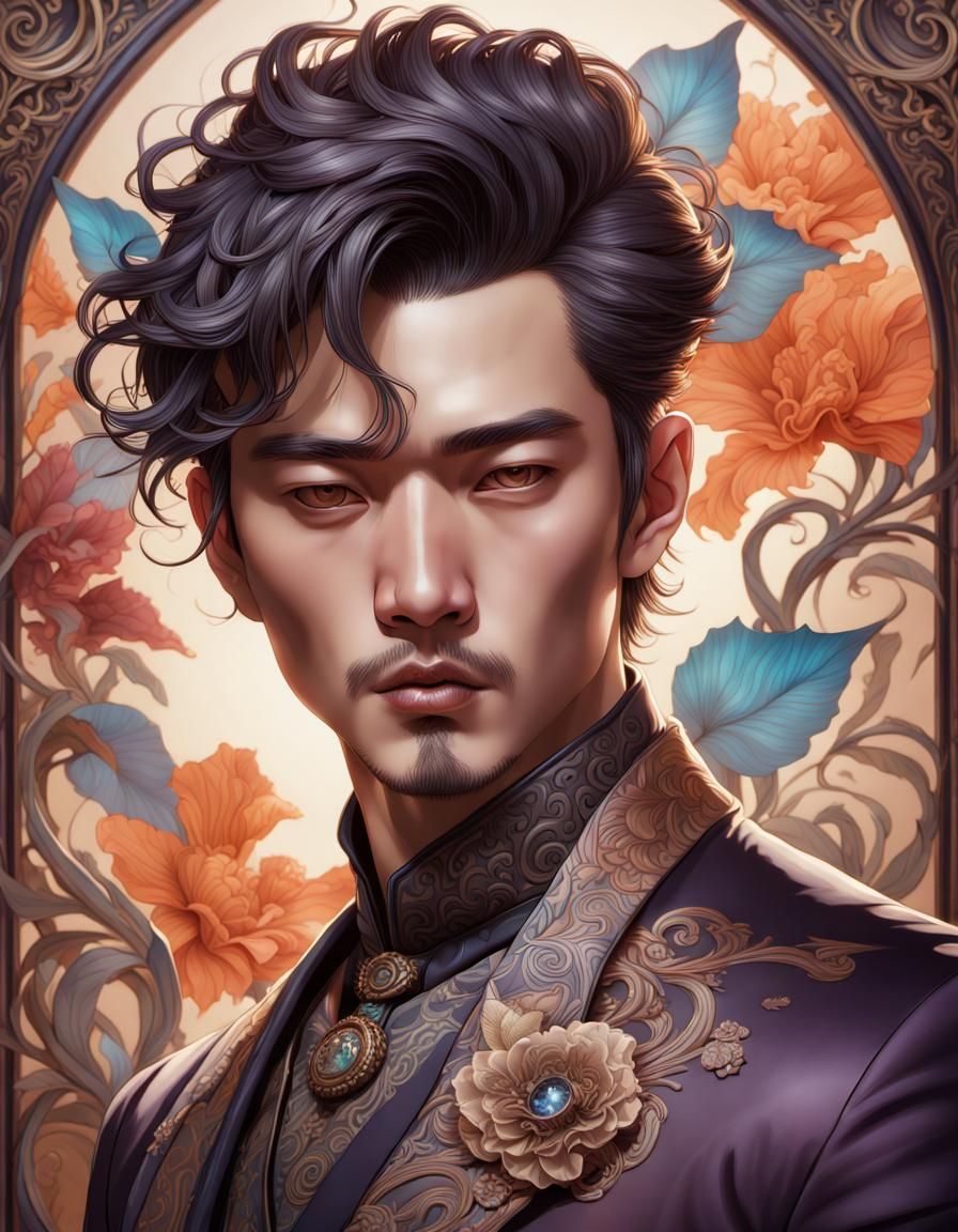 Art Nouveau Portrait of Victorian Asian Gentleman