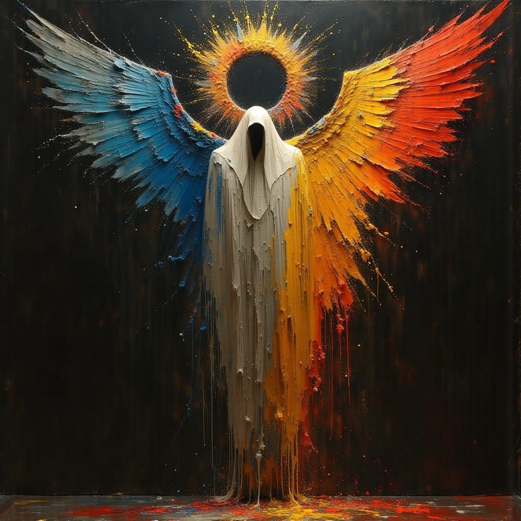 Angelic Herald in Dark Oil Paint Style