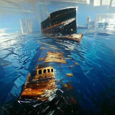 Sunken Titanic Wreck on Ocean Floor