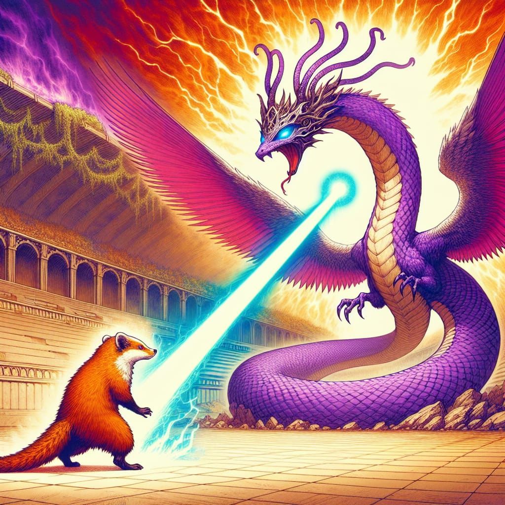 Fiery Badger Battles Serpent in Anime Arena