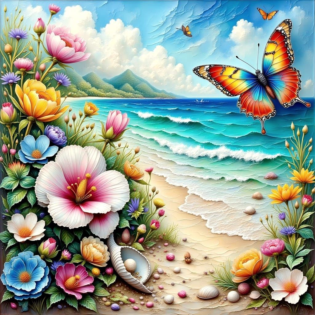 Impasto Butterfly Dancing in Sunlit Nature