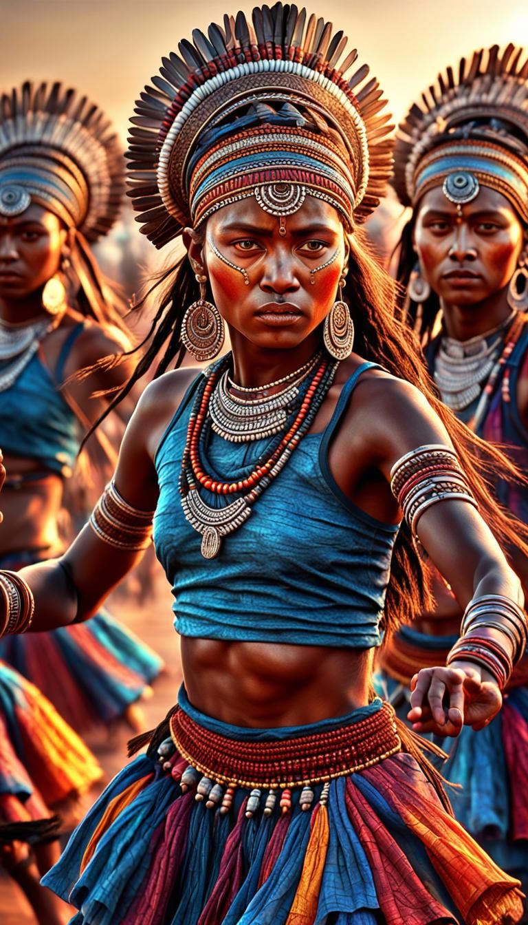 Hyperdetailed Tribal Dance at Sunset