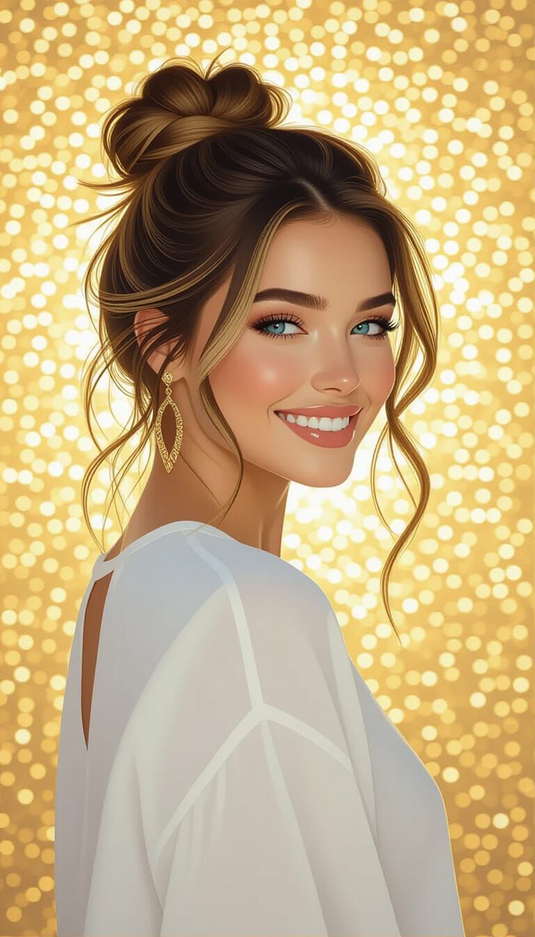 Hyperrealistic Portrait of Brunette with Golden Earrings