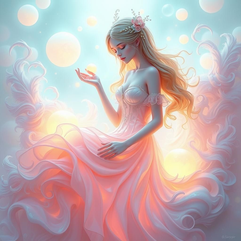 Ethereal Maiden in Dreamlike Sugar-Sculpted Art