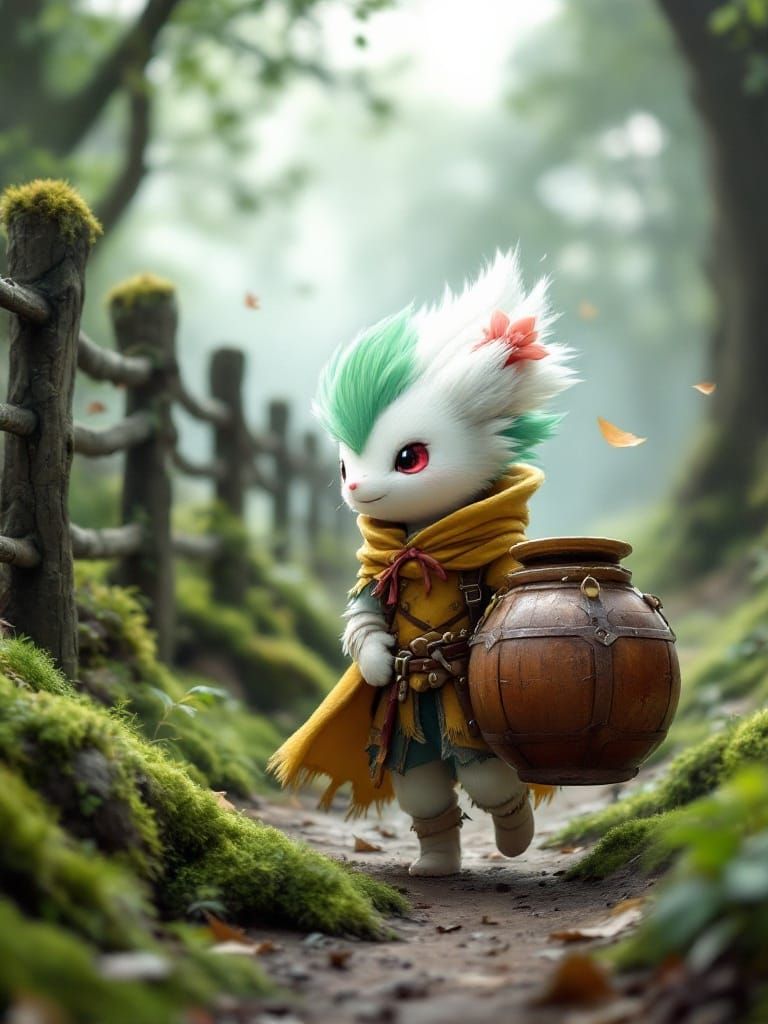 Whimsical Shaymin Embarks on a Medieval Quest in a Mossy For...