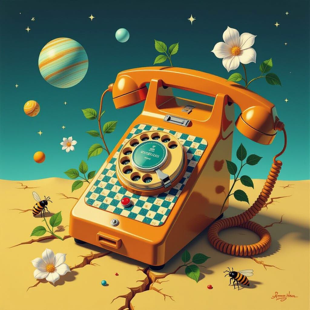 Surreal Phone with Vines in Dreamlike Atmosphere