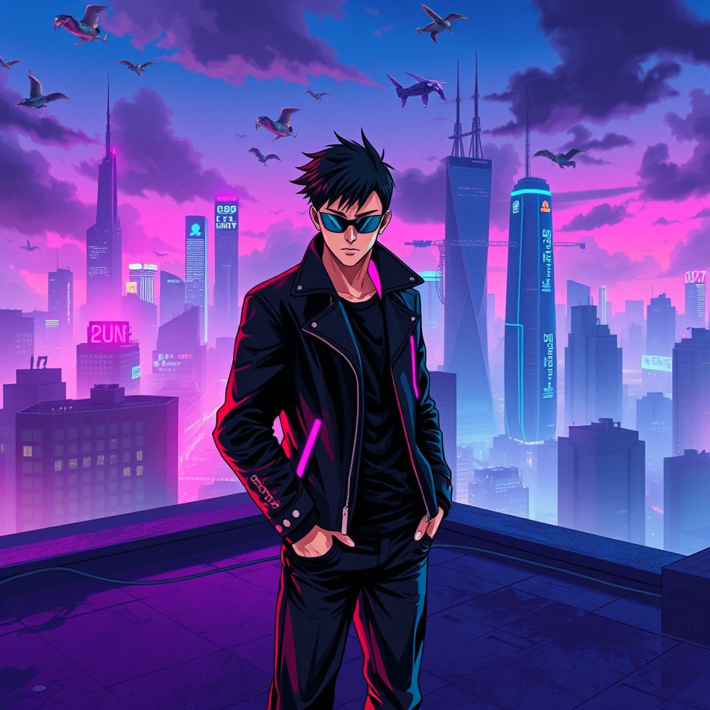 anime character standing on a rooftop