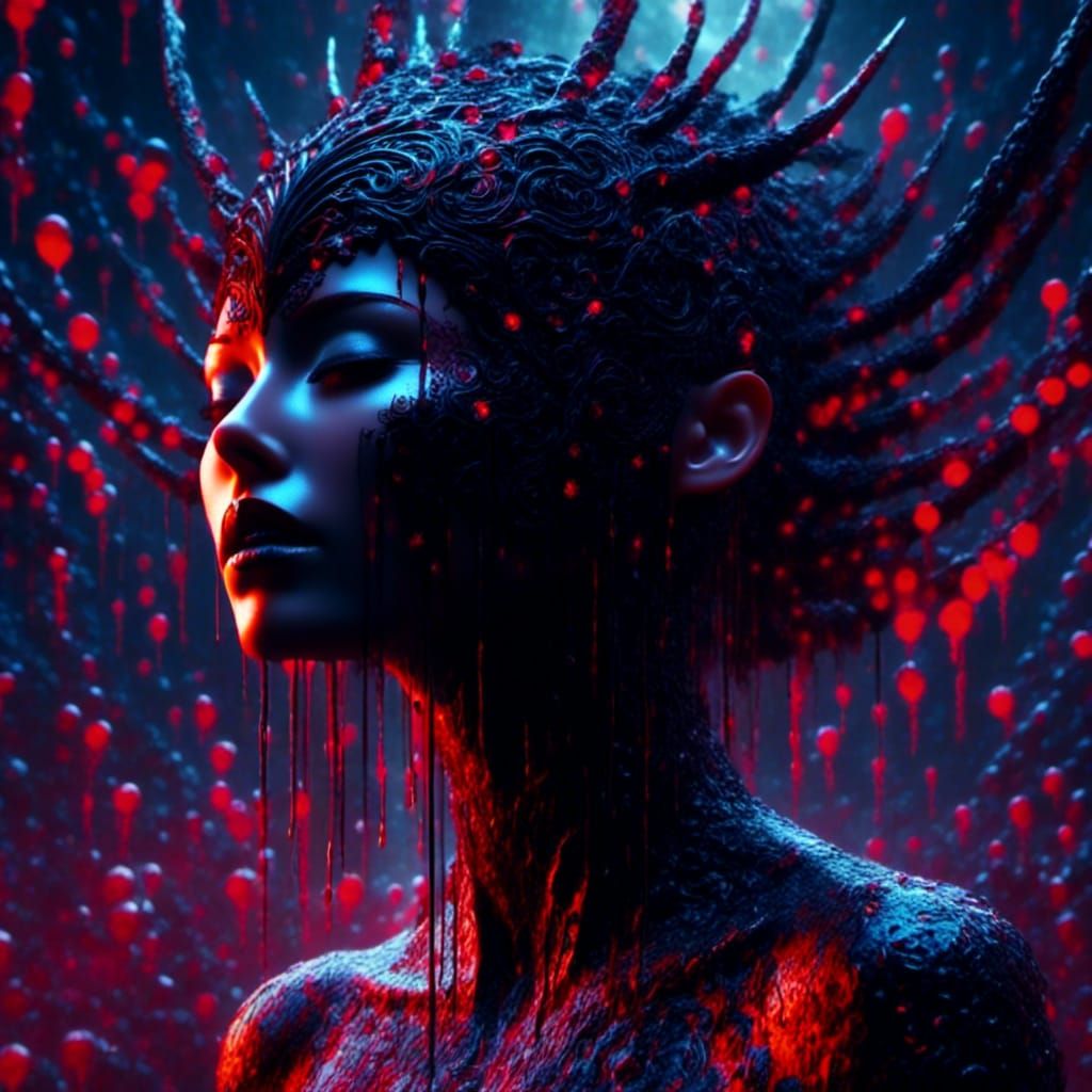 Majestic Banshee in a Dark Fantasy Garden of Black Blooms