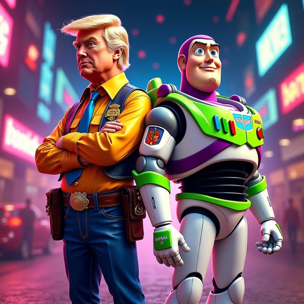 Retro-Futuristic Sheriff Woody and Buzz Lightyear